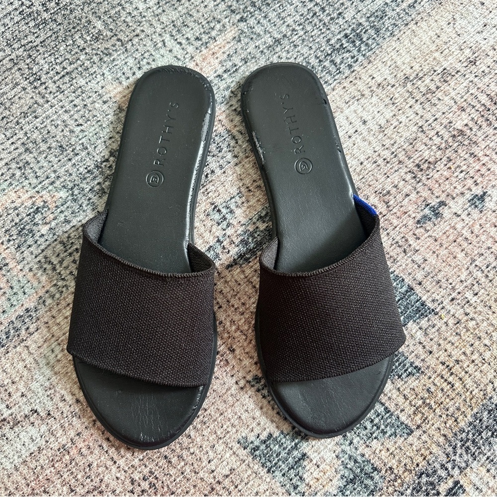 Rothys The Slide Black Slip On Sandals sz 8